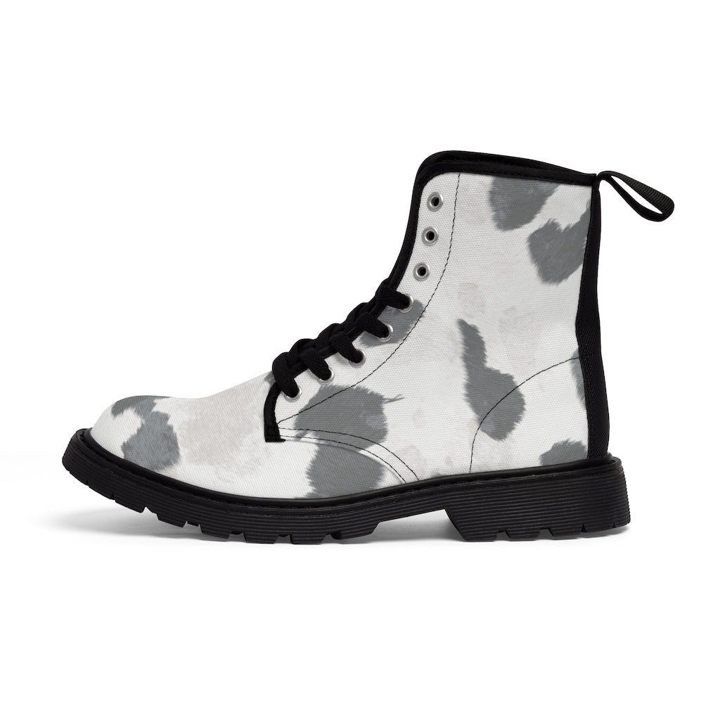 Grey Cow Print Canvas Boots for Women