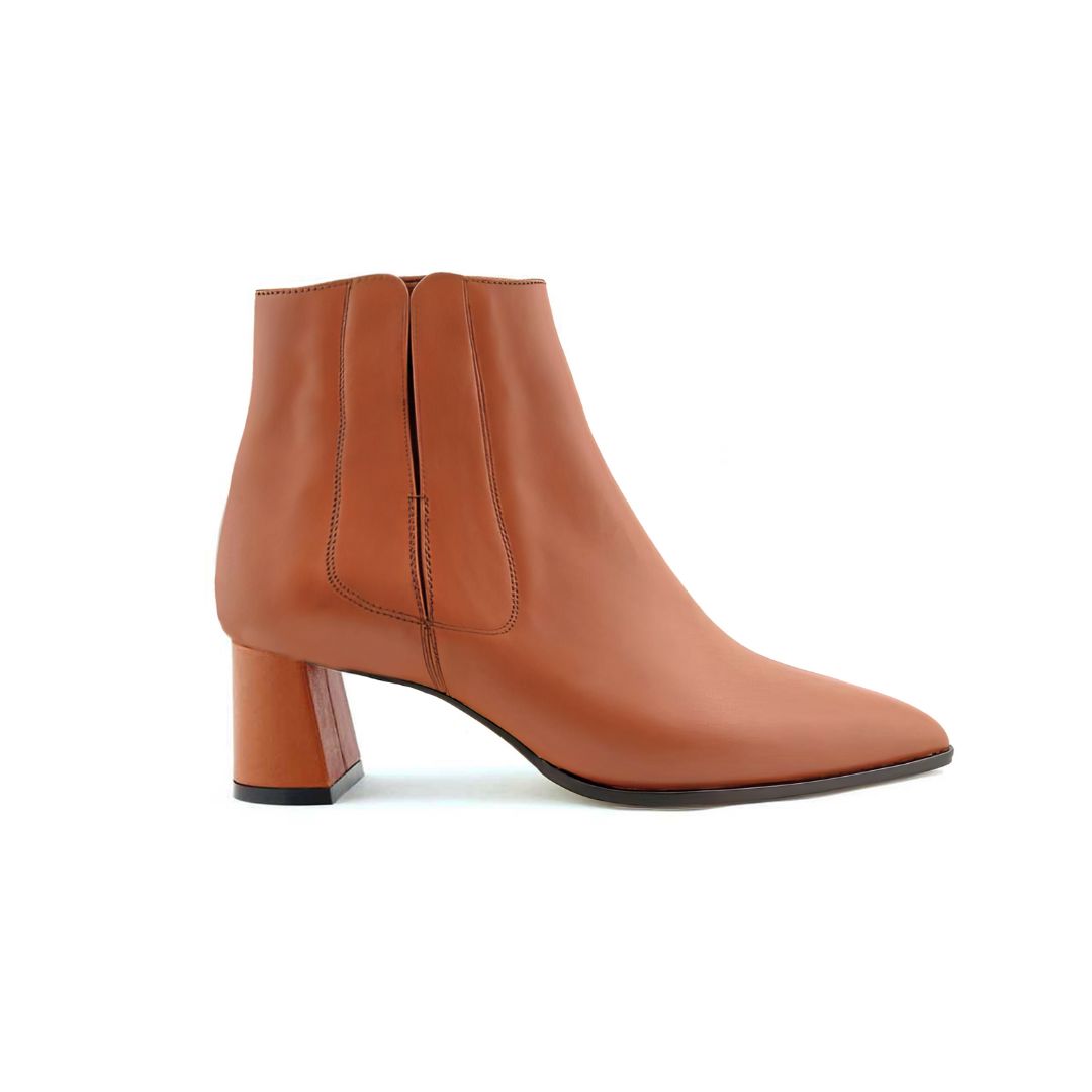 Terracotta Calf Leather Lower Block Ankle Boot