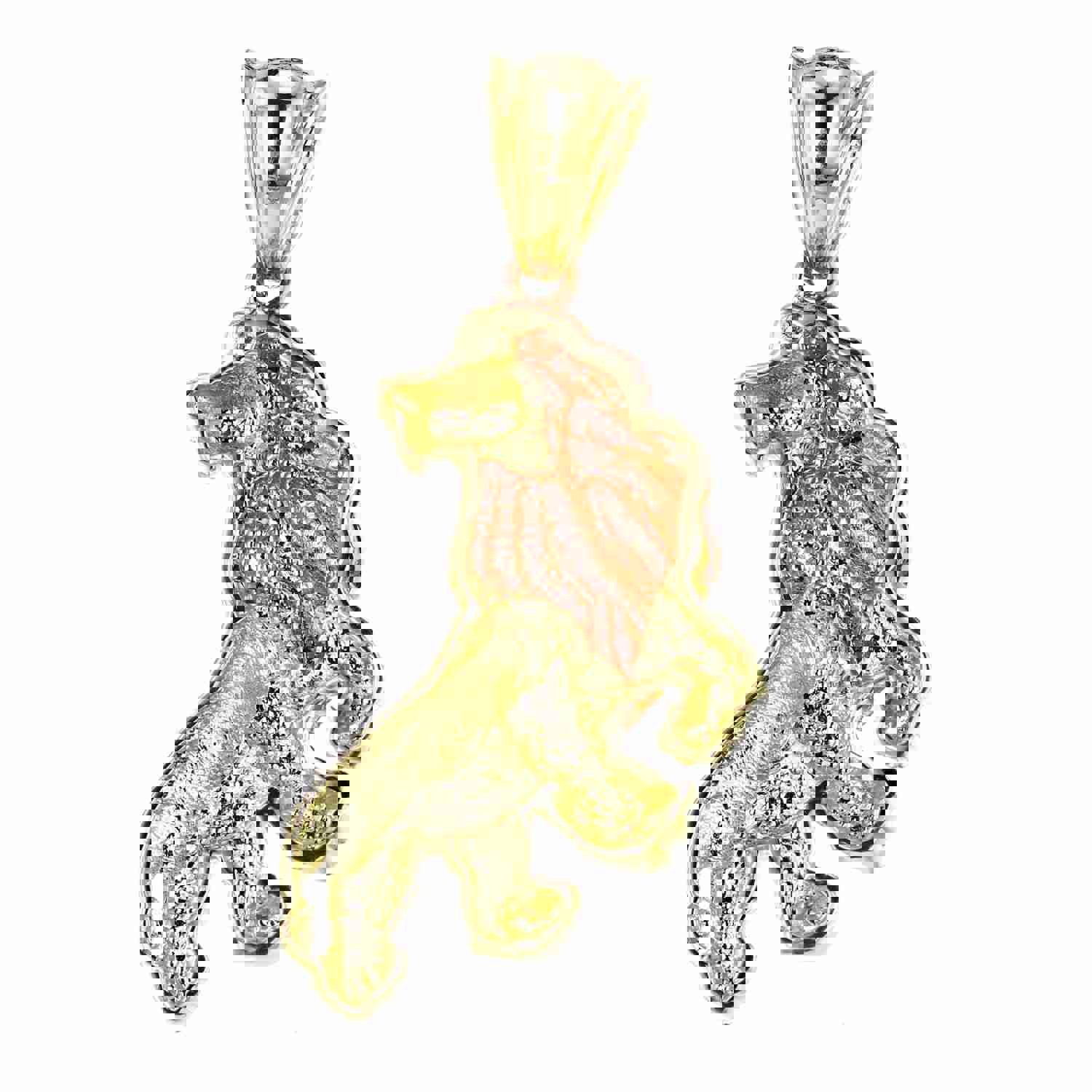 14K Gold Tricolor 45x22mm Lion Pendant