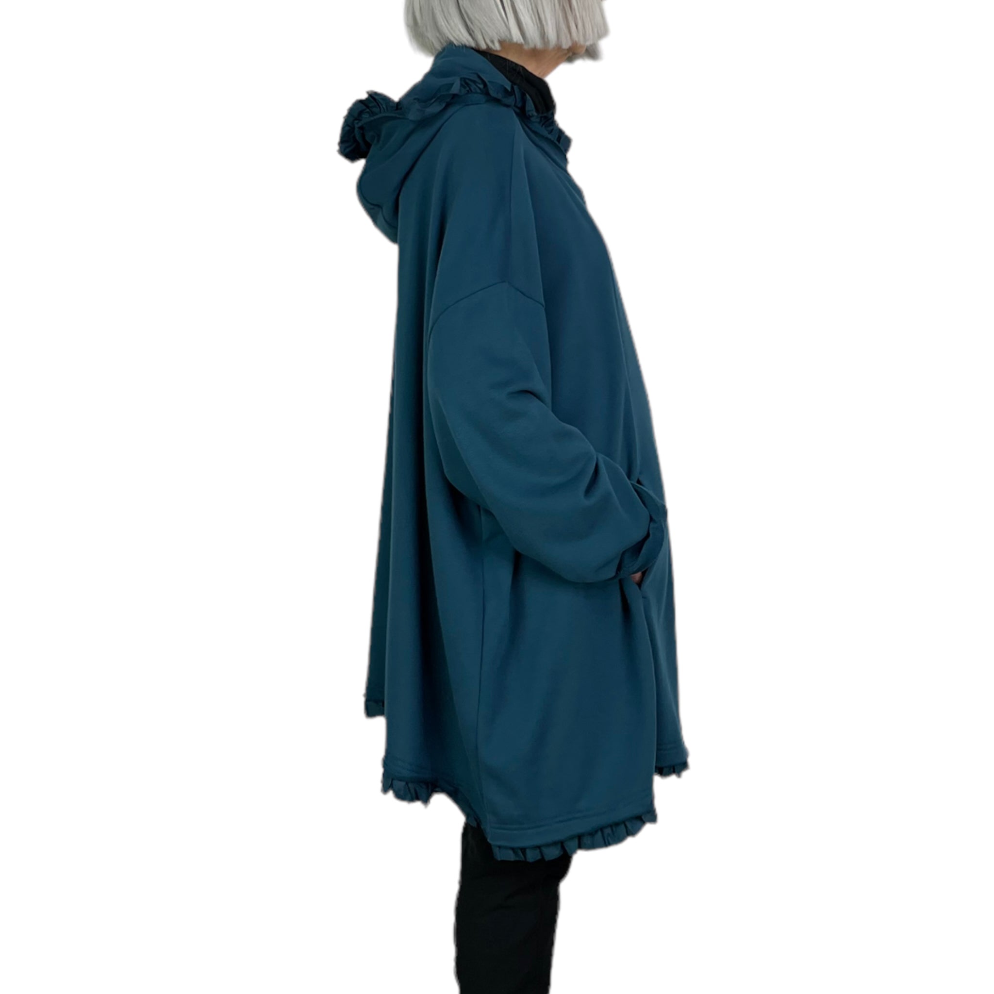 RUFFLE TRIM HOODED JACKET