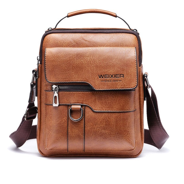 Men's Leather Crossbody Shoulder Bag with Multiple Pockets