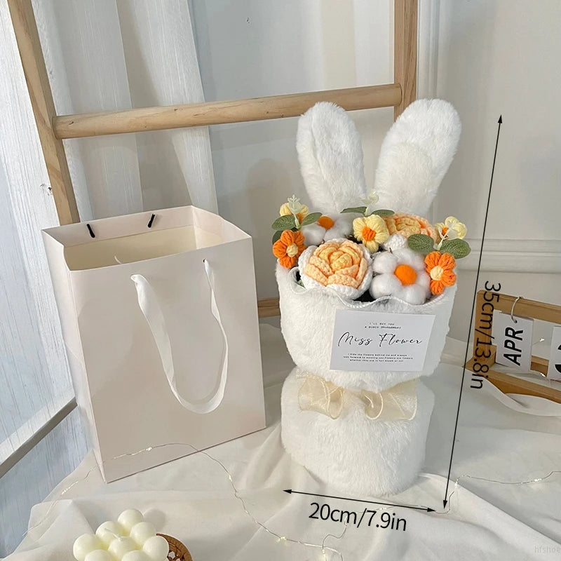 Graduation Flower Bouquet Rabbit Kawaii Doll Cute Crochet Flower Bouquet for Valentines Day Gift Wedding Party Decor