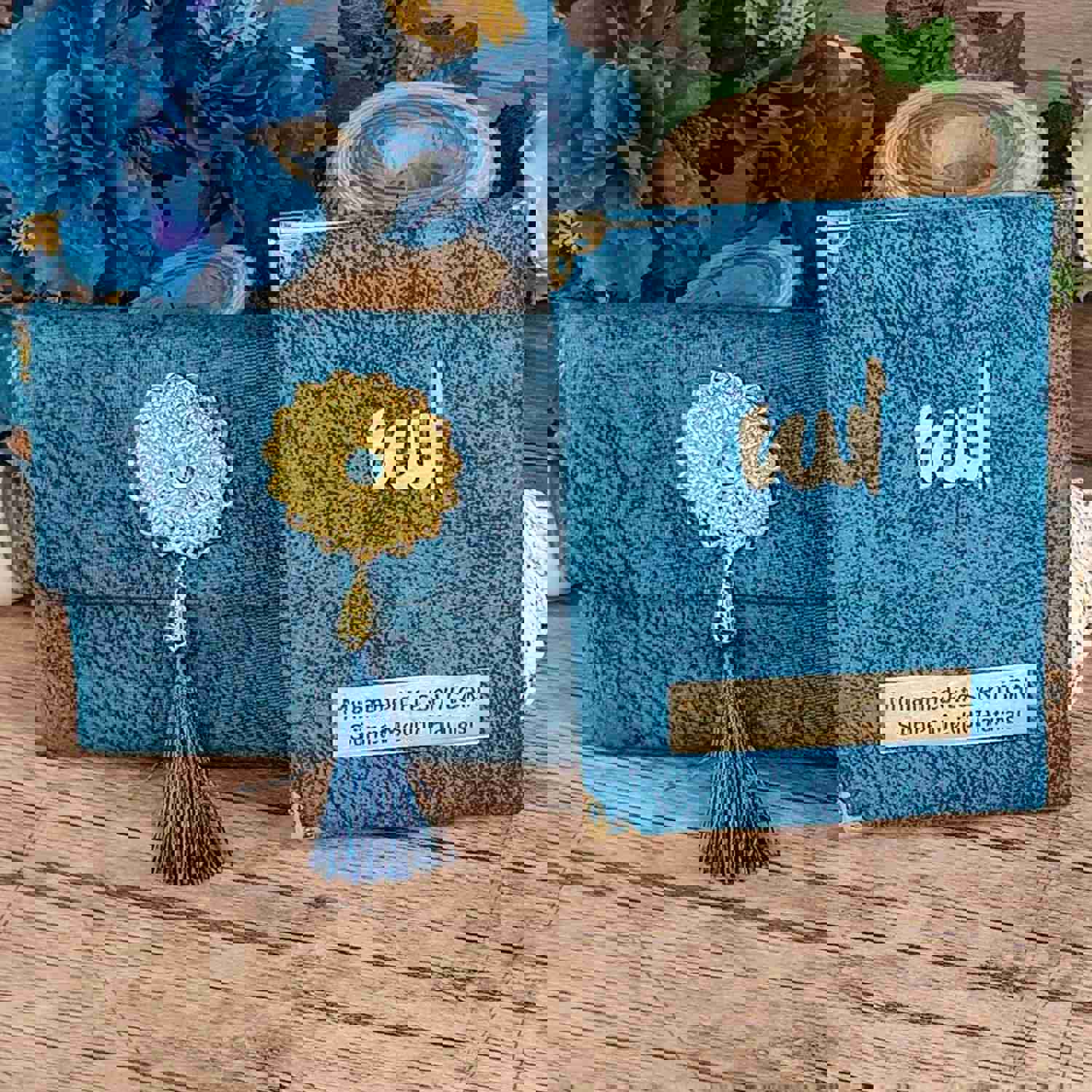10 Pcs Blue Personalized Slub Surah Yaseen Bag Tasbeeh Gift Set for Eid, Wedding, Baby Shower