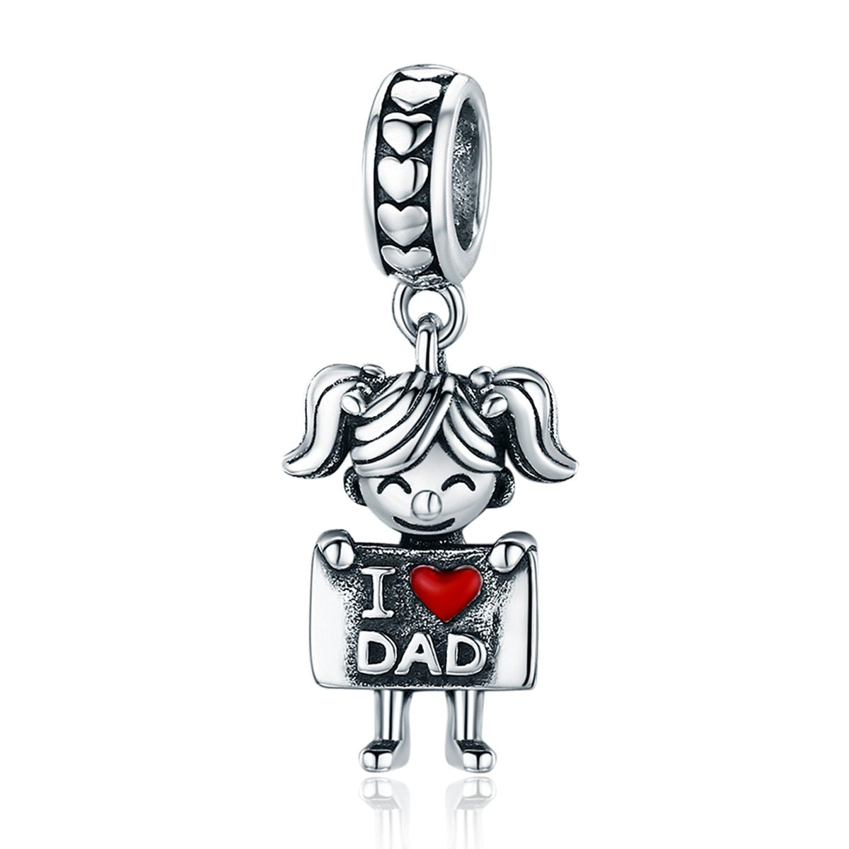 Sterling 925 Silver 'I Love Dad' Pendant - Compatible with Pandora & European Charm Bracelets
