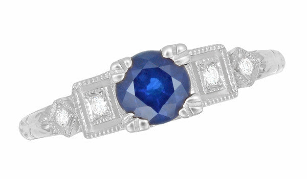 Art Deco Sapphire and Diamond Engagement Ring in 18K White Gold
