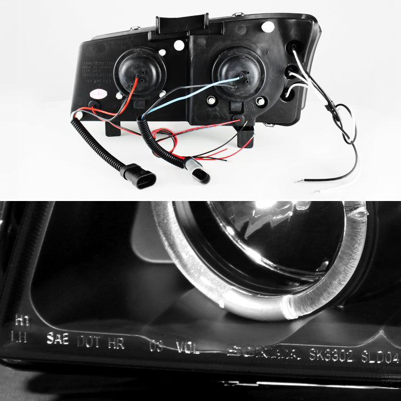 AKKON - Black Smoked Dual Halo Projector Headlights + Bumper Light Pair for Chevy Silverado 1500/2500/3500 HD