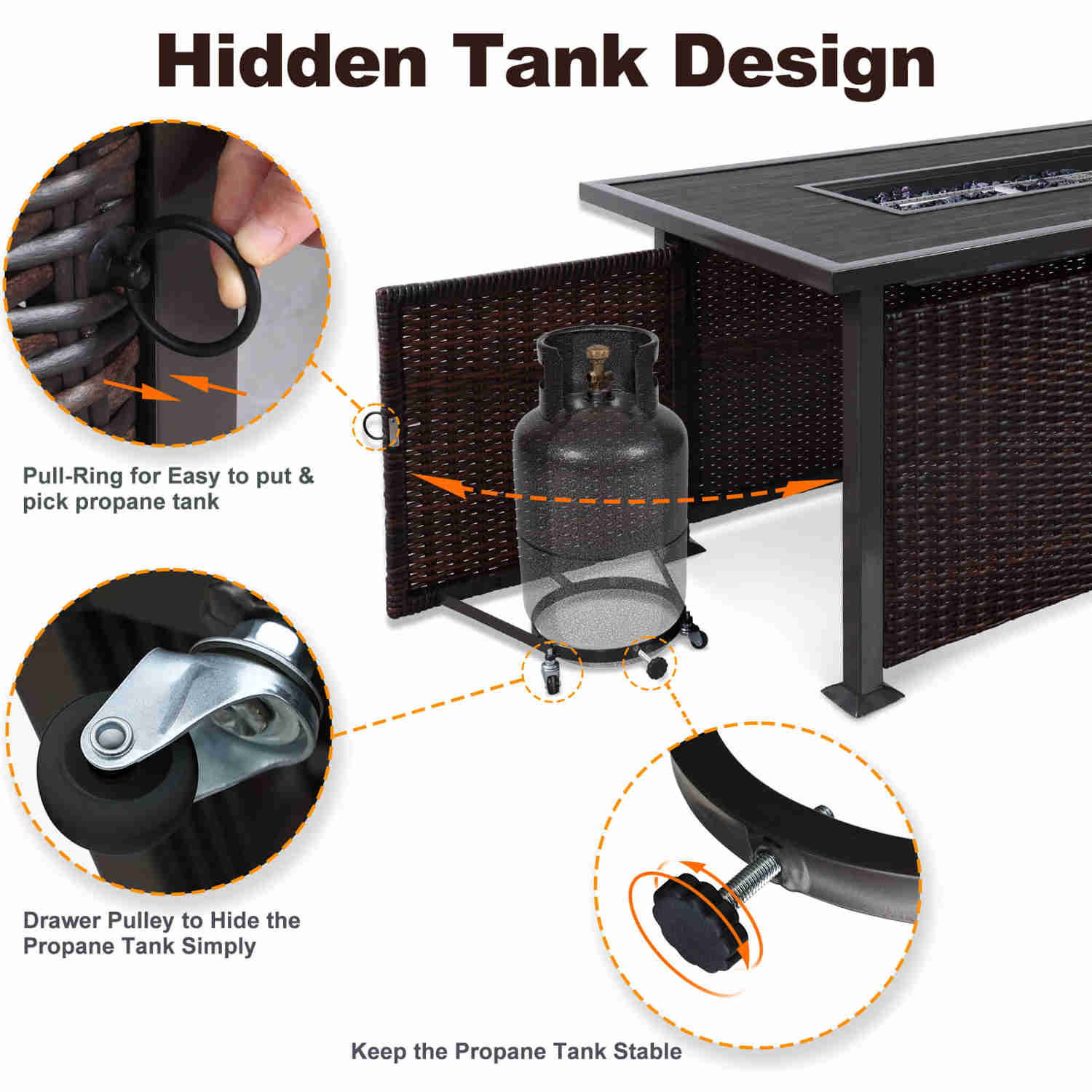 48 Propane Gas Fire Pit Table with Auto-Ignition, 50000 BTU, Wood Tabletop, Waterproof Cover & Glass Beads
