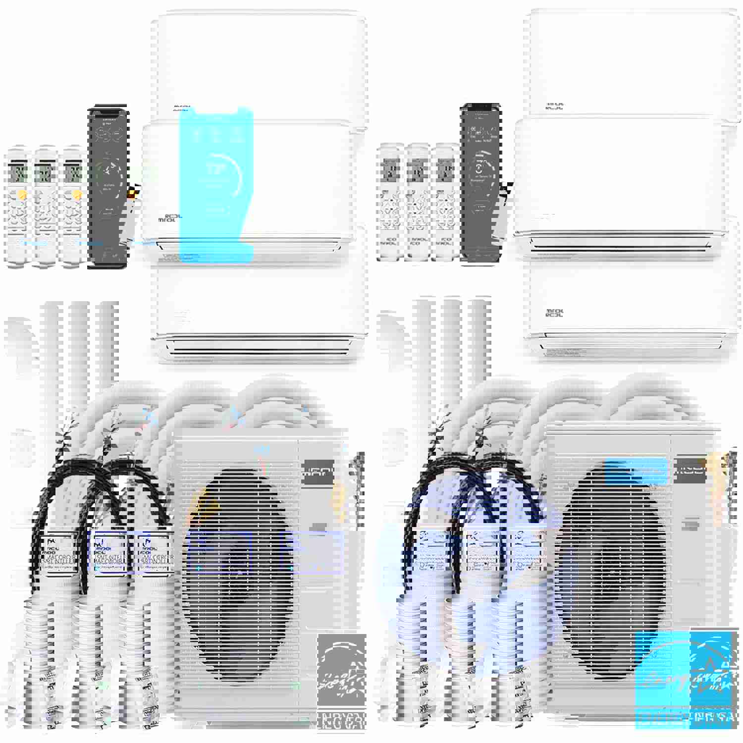MRCOOL DIY 4th Gen 36K BTU 3-Zone Condenser with 9K+9K+24K Handlers and 2 x 16ft and 1 x 25ft Linesets Bundle
