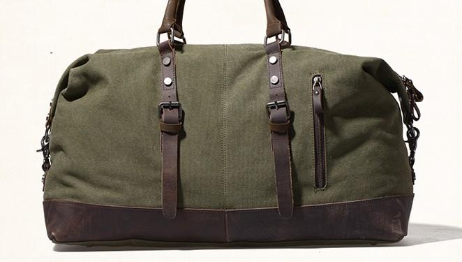 Gray Mens Leather Canvas Large Weekender Bag Canvas Travel Bag for Men