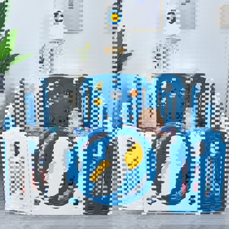 Astronaut Theme Baby Playpen - Foldable Play Yard for Toddlers, Indoor & Outdoor Safety Gates