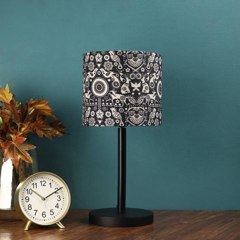 BTR CRAFTS Raven Black Metal Table Lamp with Leafy Vines Color Shade