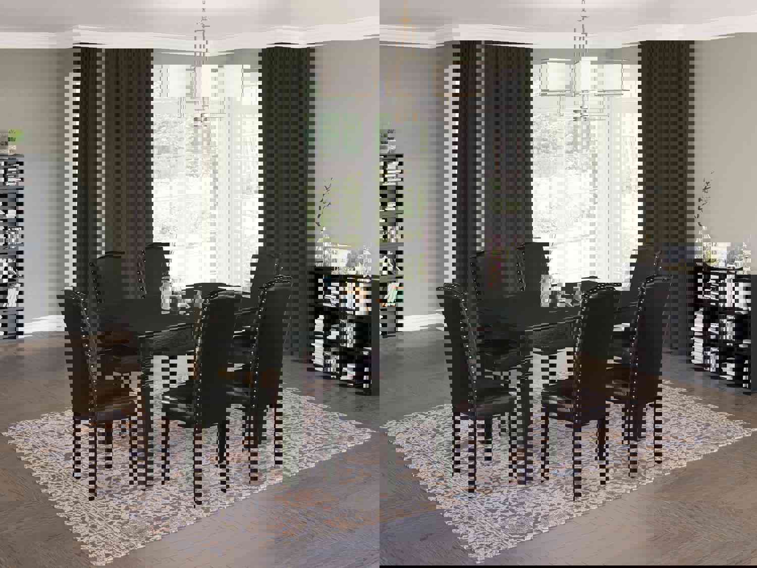 East West Furniture WEEN7-BLK-69 7-Piece Dining Set with Rectangle Table and 6 Black Faux Leather Chairs