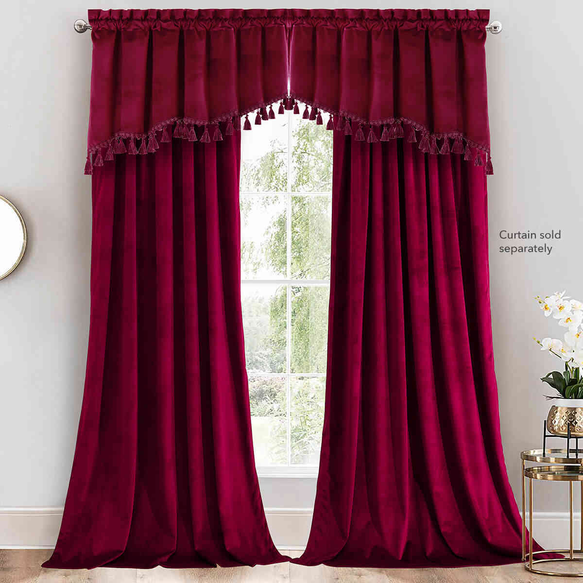 Heavyweight Velvet Swag Valance 70”W x 30”L - Elegant Window Drape with Tassels