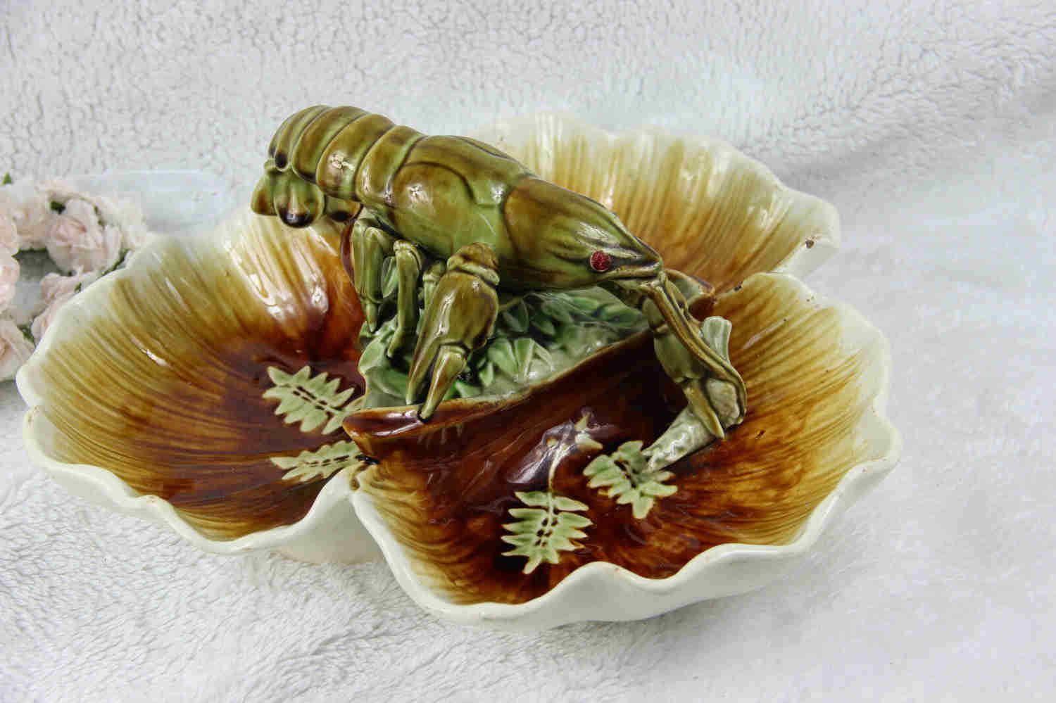 Antique Choisy le Roi Majolica Lobster Triform Centerpiece Bowl