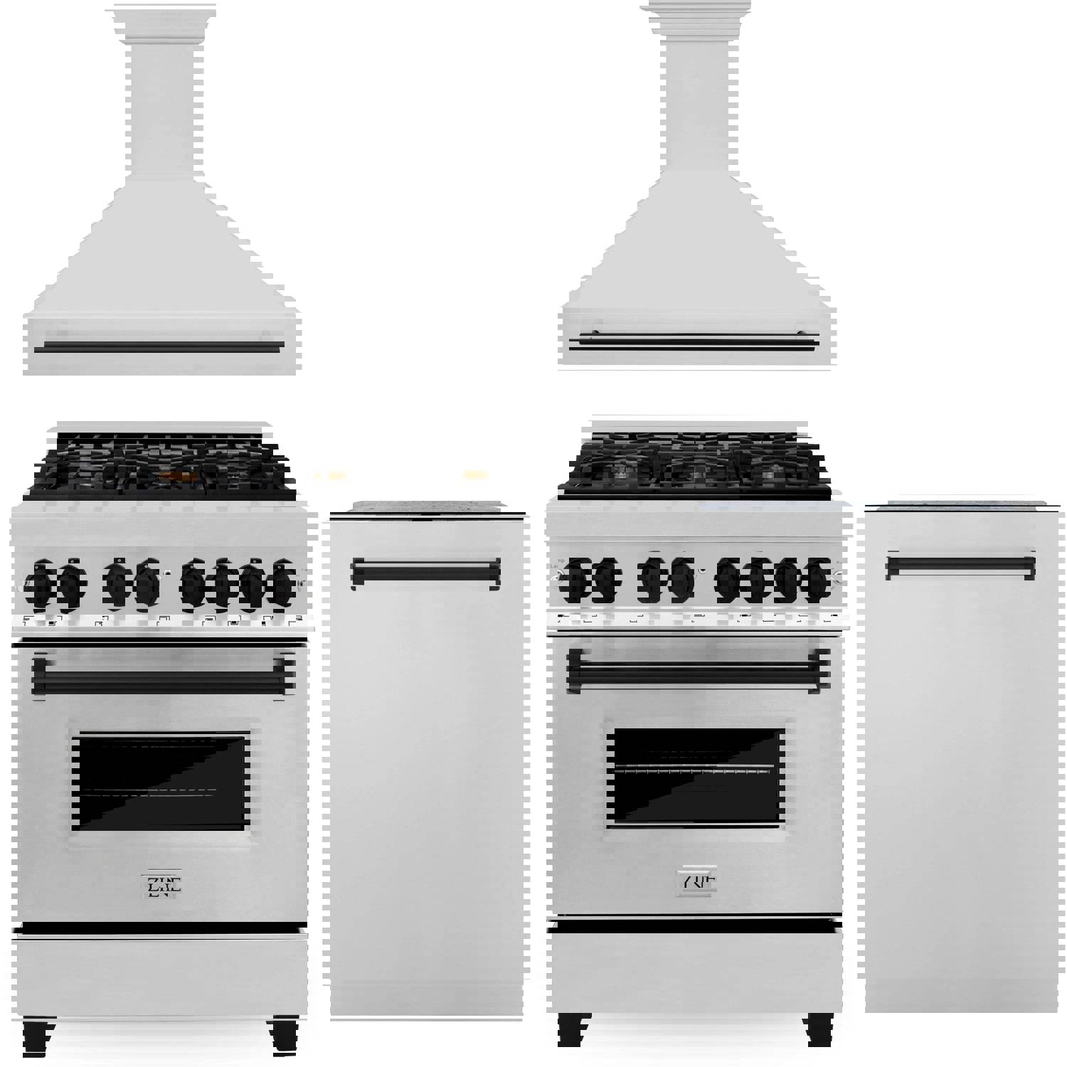 ZLINE Autograph Edition 3-Piece Appliance Package - 36-Inch Dual Fuel Range, Wall Mounted Range Hood, & 24-Inch Tall Tub Dishwasher in Stainless Steel with Matte Black Trim