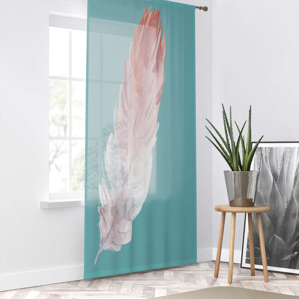 PINK FEATHER & TEAL - SHEER Window Curtain
