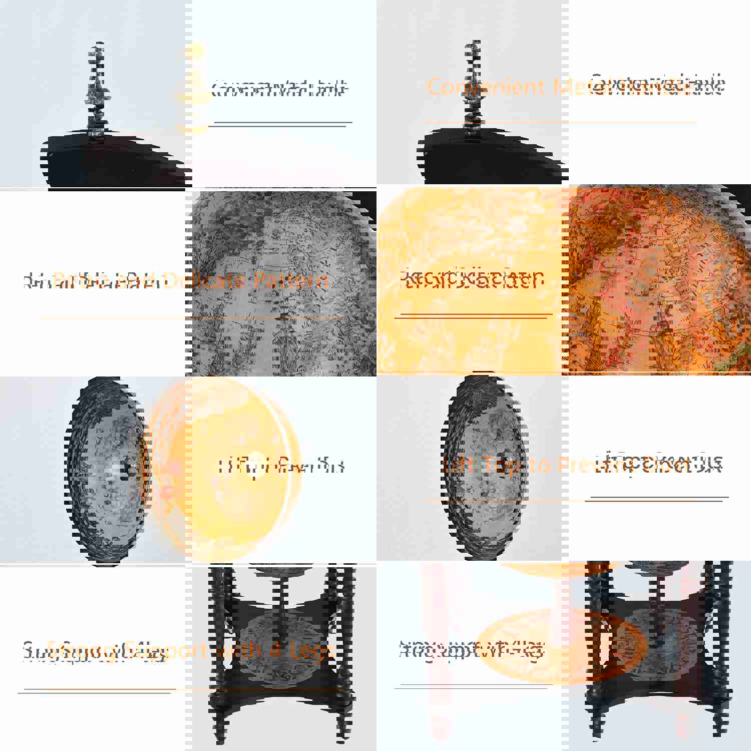 Tabletop 13 Globe Wine Bar Stand with 16th Century Italian Nautical Chart Design