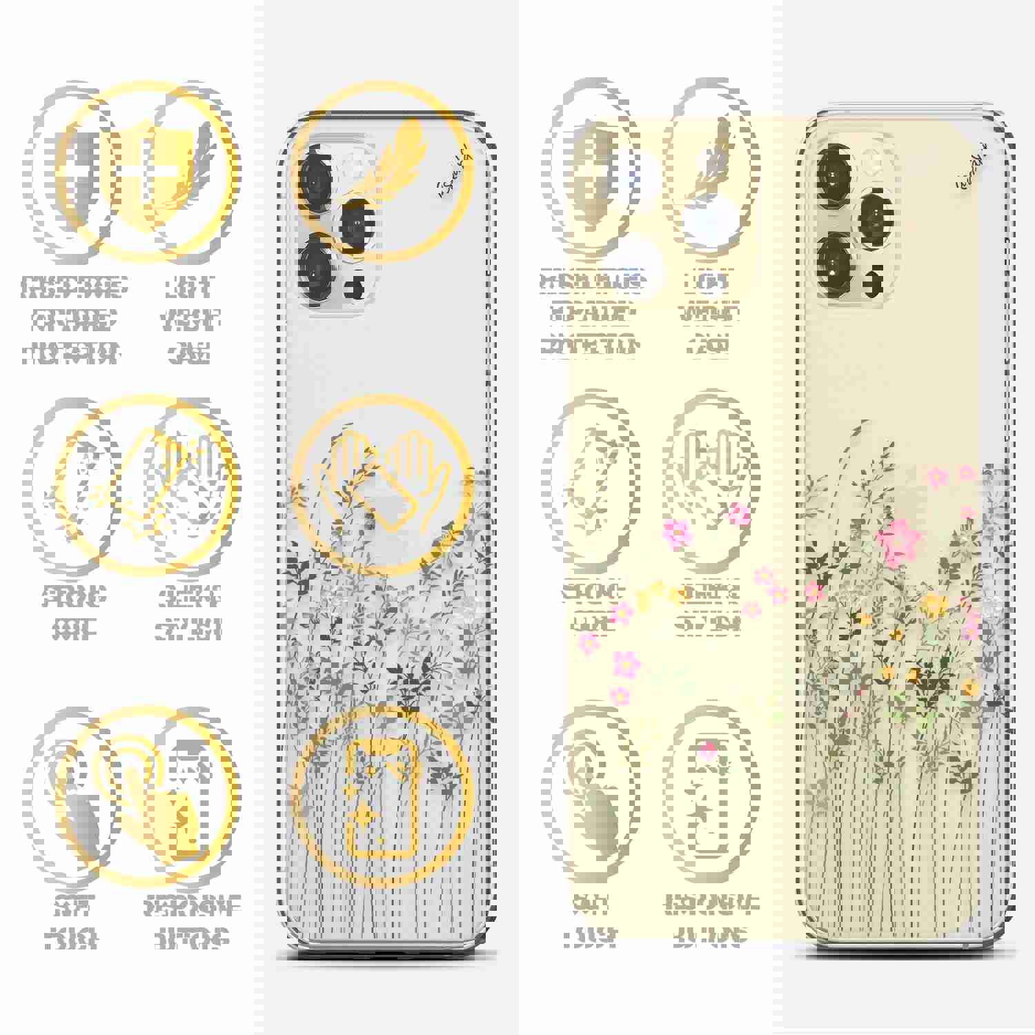 High-Quality TPU Clear Case with Floral Flowers Design for iPhone & Samsung Phones