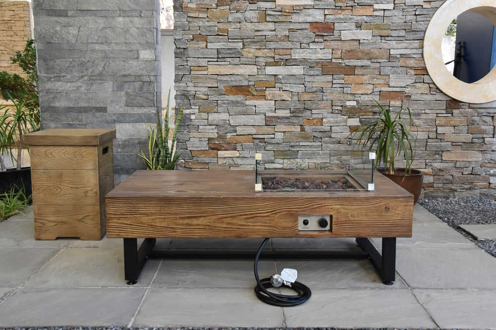 Naples Outdoor Reinforced Concrete Fire Pit Coffee Table - 28 Inch - Multi-Season Use
