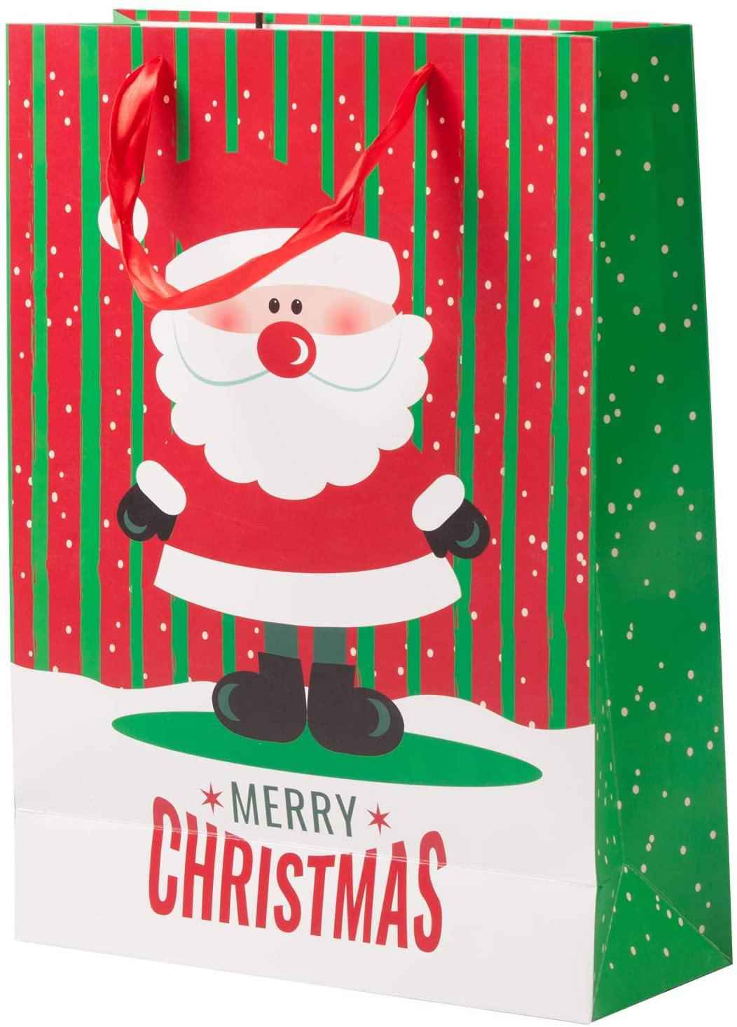 Christmas Paper Gift Bags Bulk Assortment - 1 Dozen Holiday Themed Gift Bags with Handles (3 Sizes, 4 Patterns)