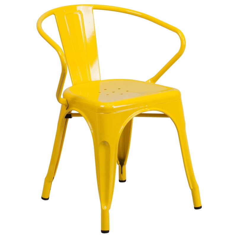 CH-51080TH-4-18ARM Flash Furniture Chauncey Commercial Grade 24 Round Yellow Metal Indoor-Outdoor Table Set with 4 Arm Chairs