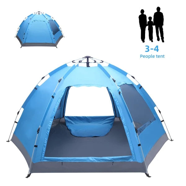 3-4 Person Automatic Family Camp Tent Instant Pop Up Waterproof for Camping Hiking Travel Outdoor Activities