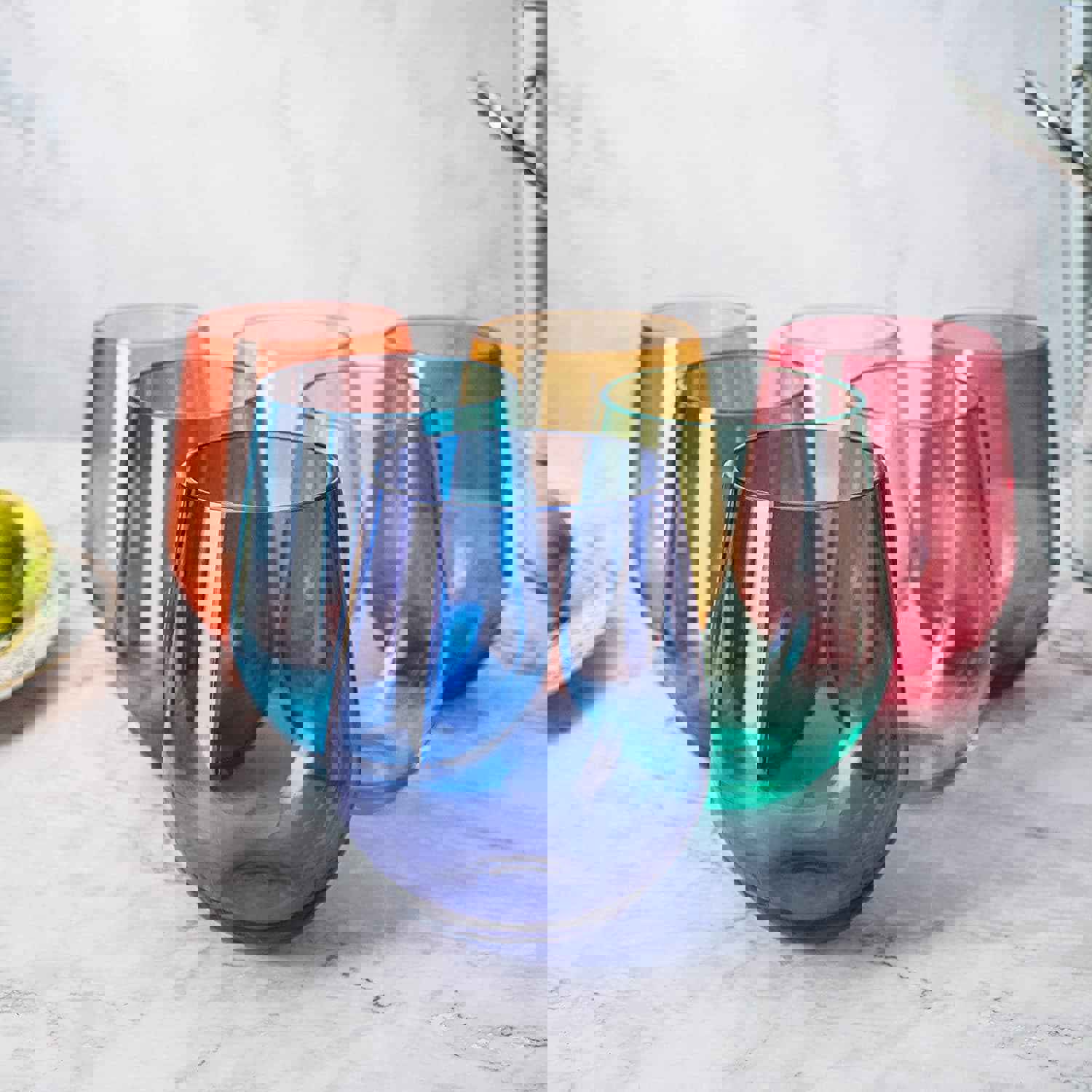 6 Unbreakable Colored Stemless Wine Glasses Acrylic Italian