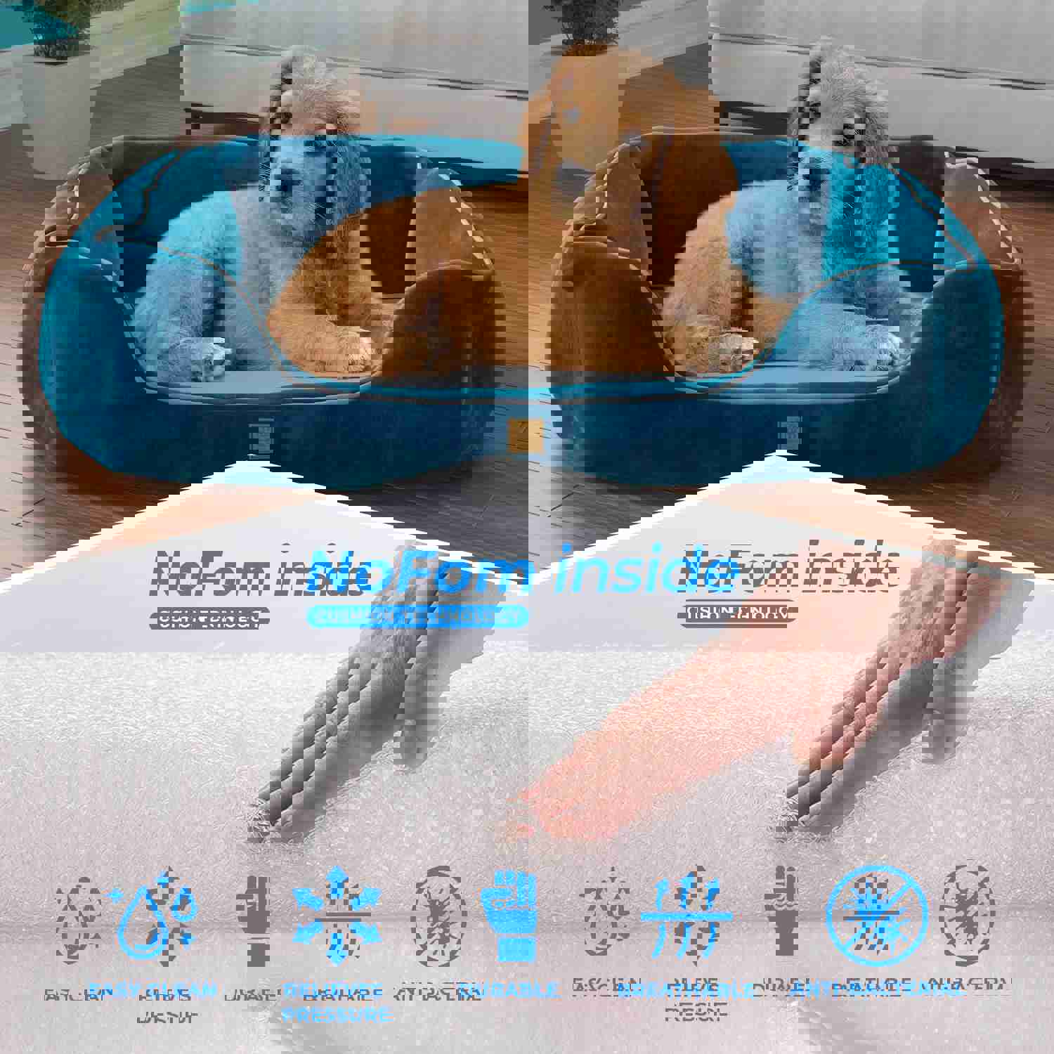 Pup Pup Kitti Heavenly Orthopedic Pet Lounger with NoFom Cushion Technology - Medium, Blue