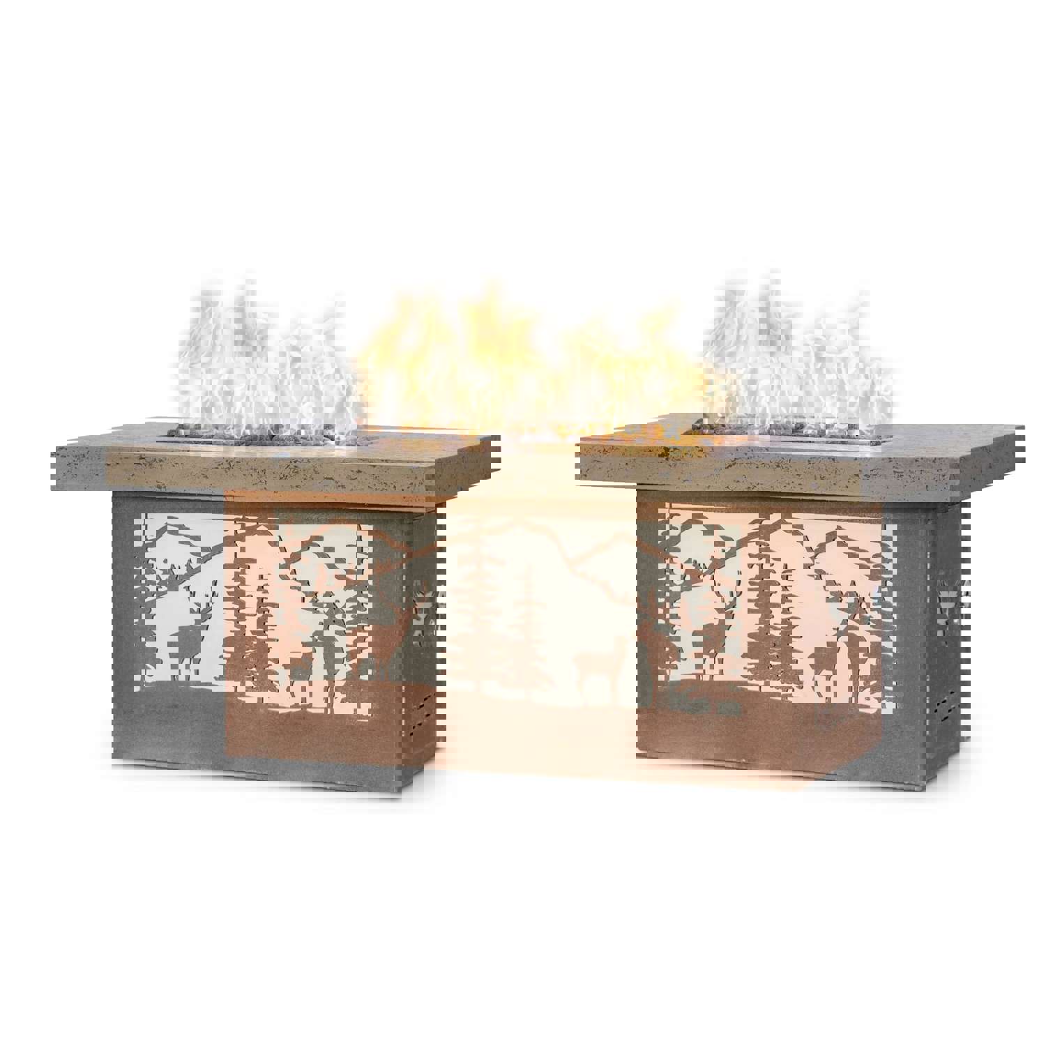 The Outdoor Plus Rectangle Outback Fire Pit with Free Cover - Cattle Ranch Design