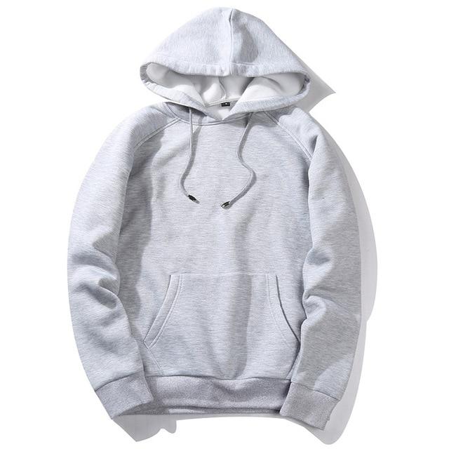 Men's Autumn Harajuku Hoodie - Solid Color Fleece Sweatshirt