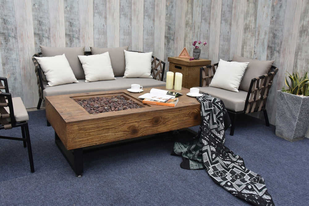 Naples Outdoor Reinforced Concrete Fire Pit Coffee Table - 28 Inch - Multi-Season Use
