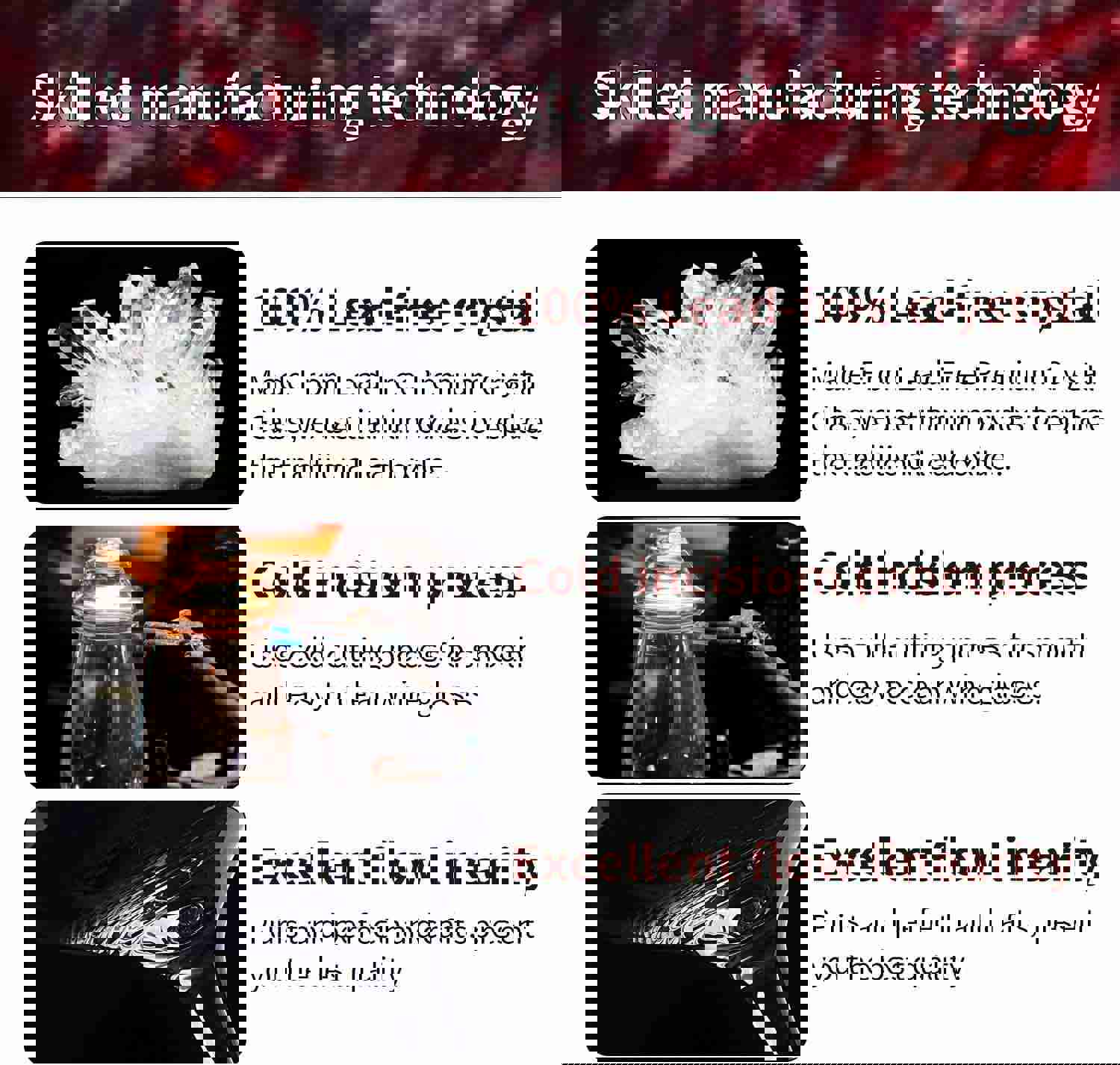 Teemto Crystal Wine Glasses Set of 6 - Hand Blown Italian Style, Lead Free, 17.4 oz