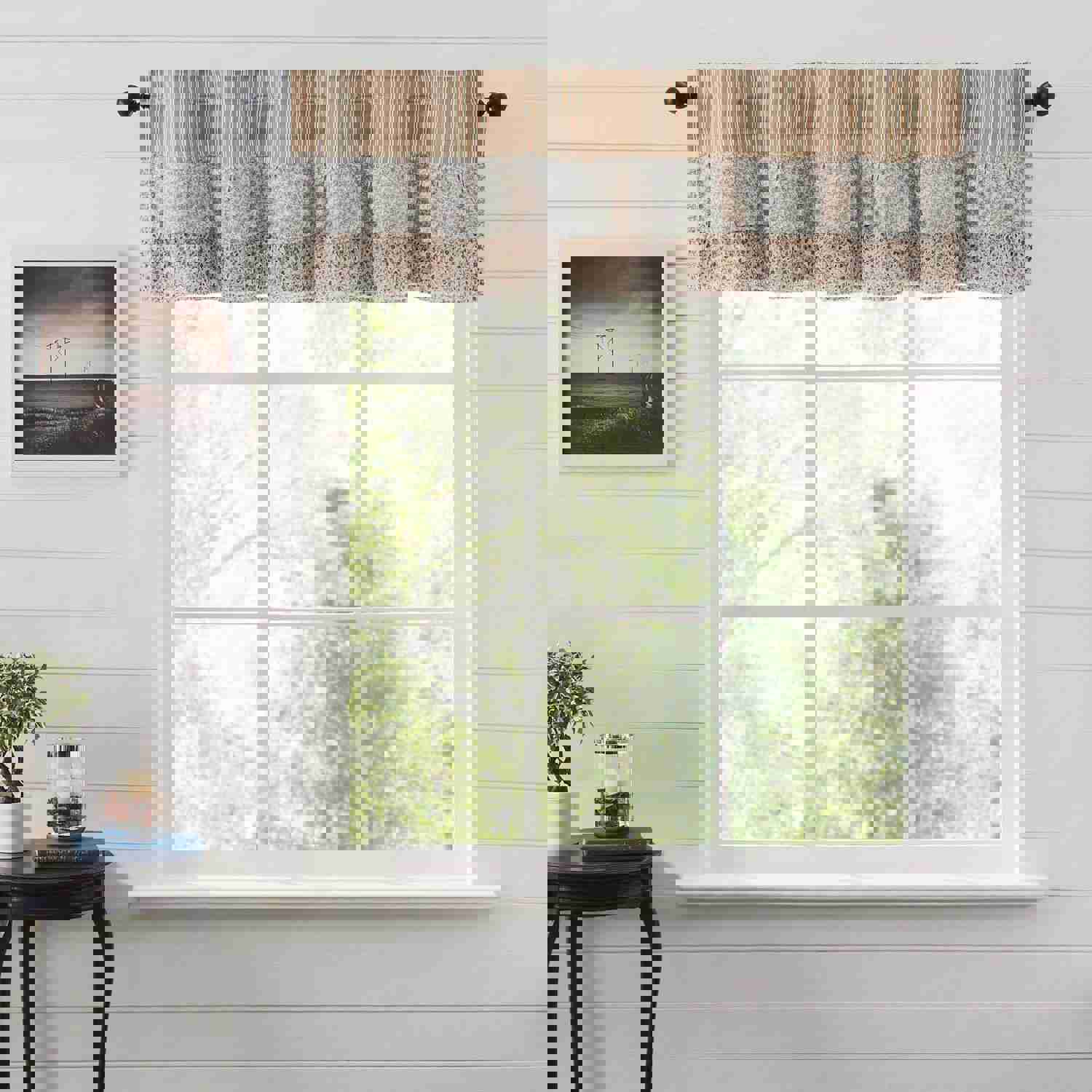 Kaila Gold Stripe Ruffled Lined Valance 60 - Country Cottage Style Window Treatment