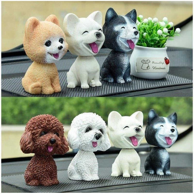 9cm Husky Teddy Pomeranian Car Shake Head Dog Ornament - Cute Nodding Decoration Gift for Car Interior, Home, and Room