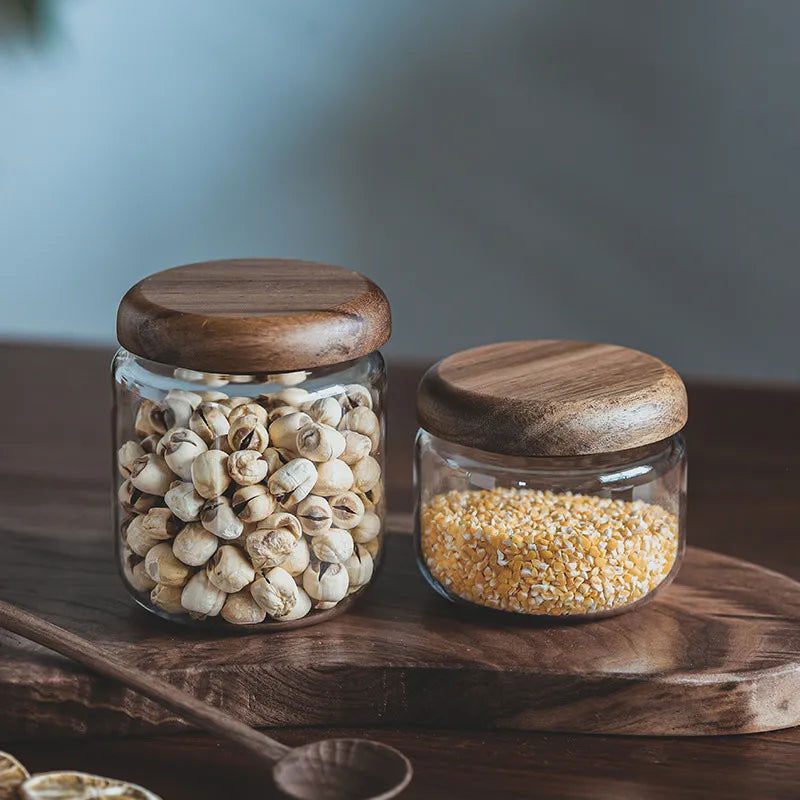 Wilder Collection Acacia Wood & Glass Sealable Food Storage Jars