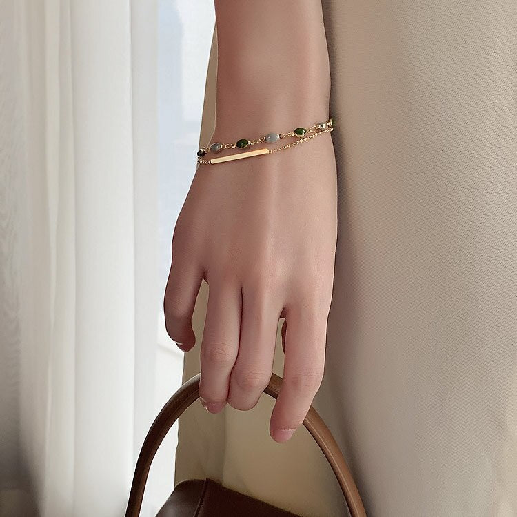 Exquisite Dark Green Beads Double-Layer Bracelet for Women
