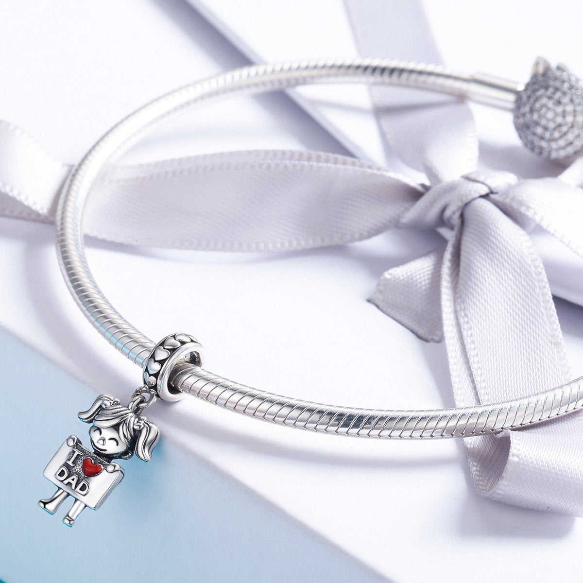 Sterling 925 Silver 'I Love Dad' Pendant - Compatible with Pandora & European Charm Bracelets