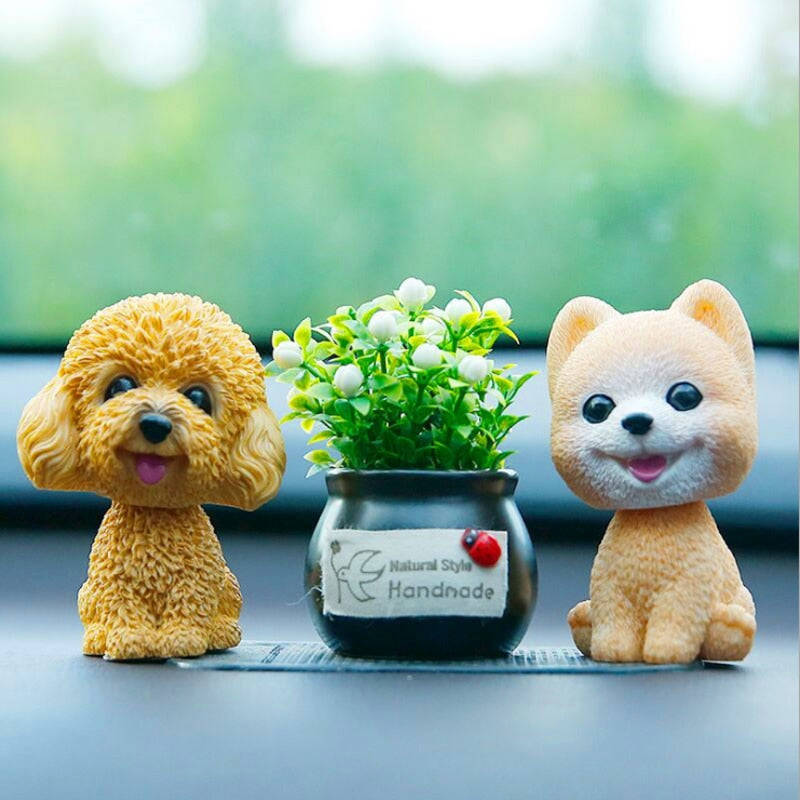 9cm Husky Teddy Pomeranian Car Shake Head Dog Ornament - Cute Nodding Decoration Gift for Car Interior, Home, and Room