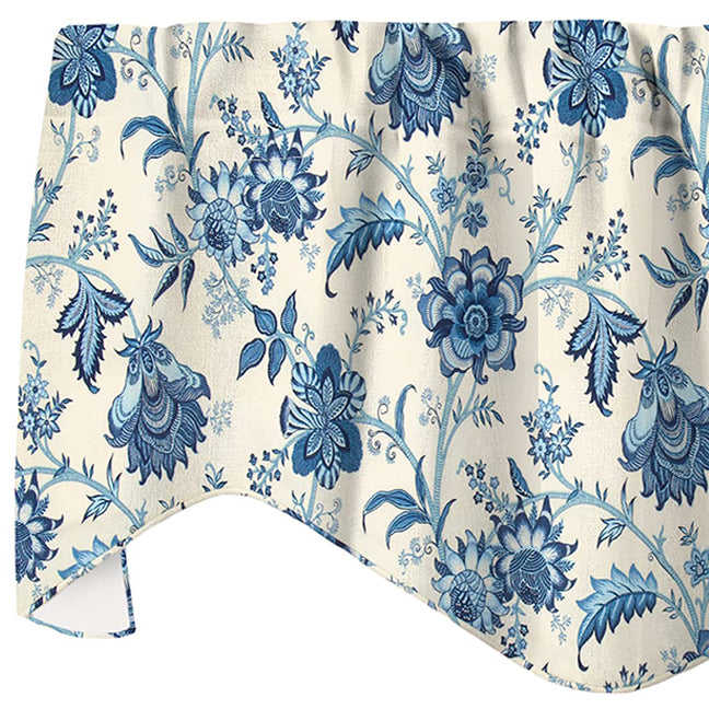 Blue Floral Lined Adjustable Swag Short Curtains for Kitchen, Living Room, and Bedroom - 53 x 18