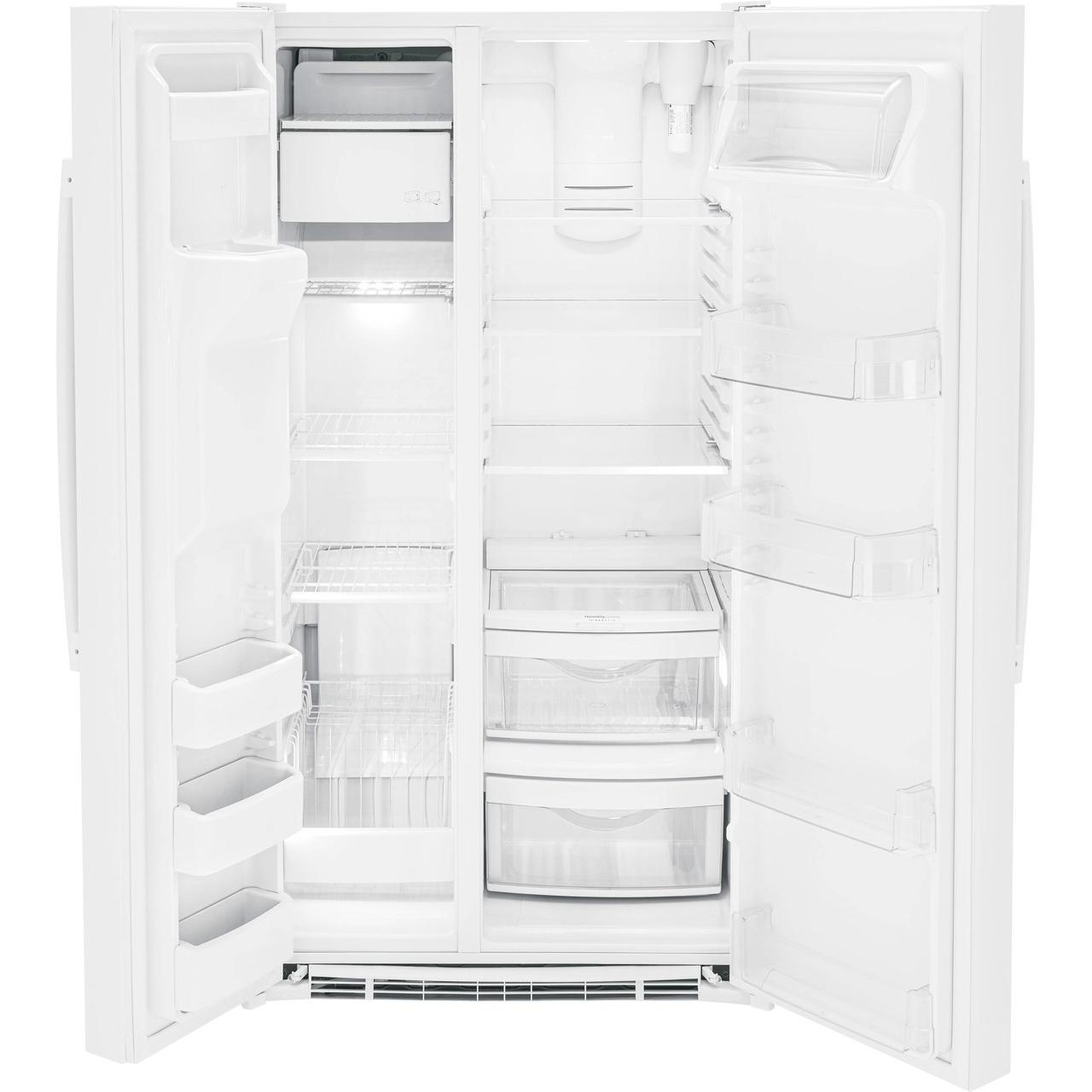 GE 36-inch, 25.3 cu. ft. Side-by-Side Refrigerator with Water and Ice Dispenser GSS25GGPWW