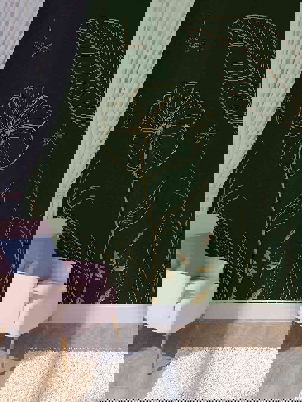 Dark Floral Peel and Stick Wallpaper Mural for Living Room, Bedroom, Kitchen