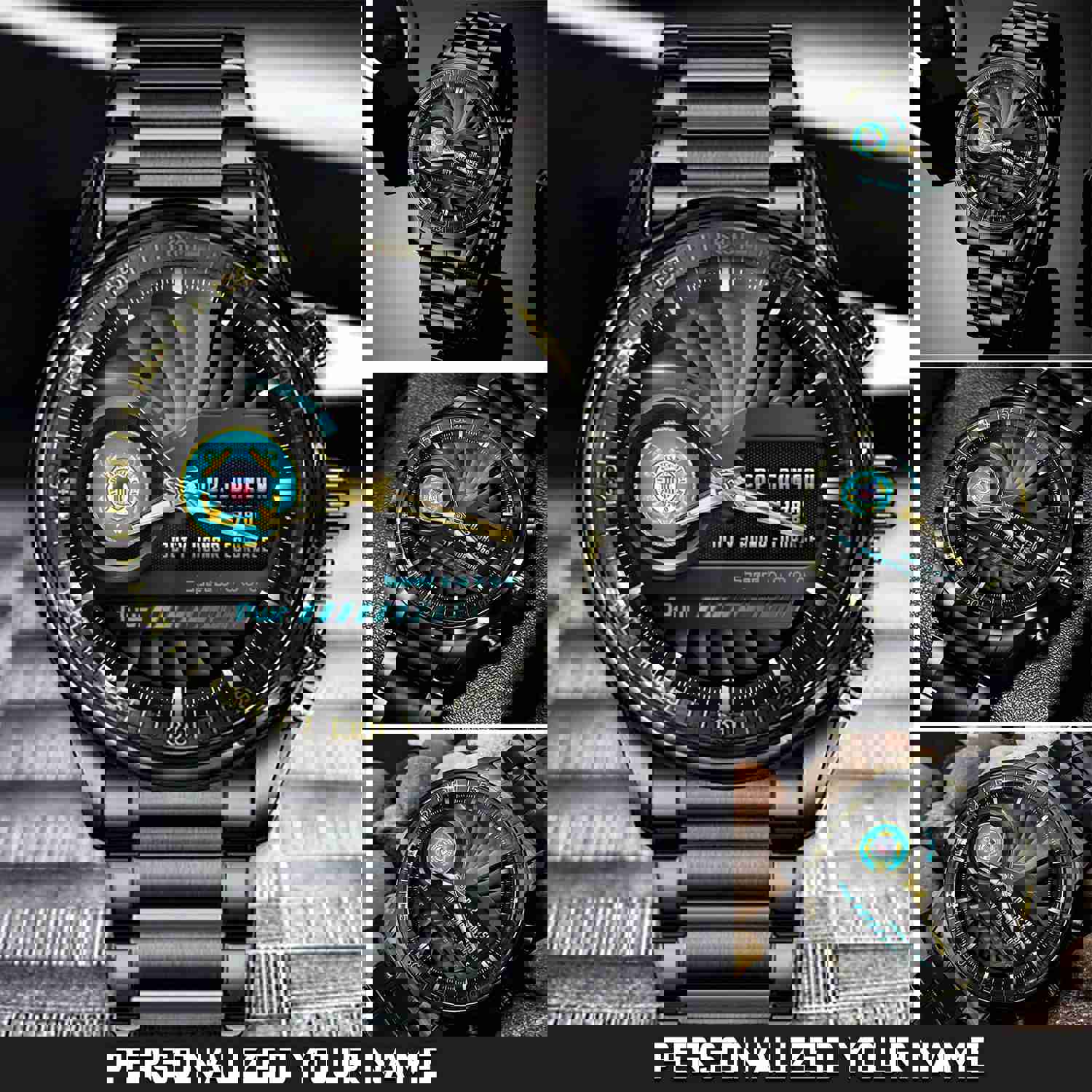 U.S. Coast Guard Fashion Watch - Duty Honor Courage Black Wrist Watch, Personalized Military Gift