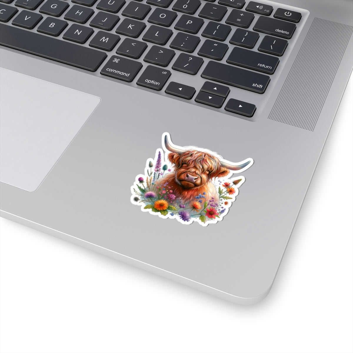Scotland Highland Cow Floral Sticker Decal - Waterproof Vinyl for Laptop, Bottle, Car