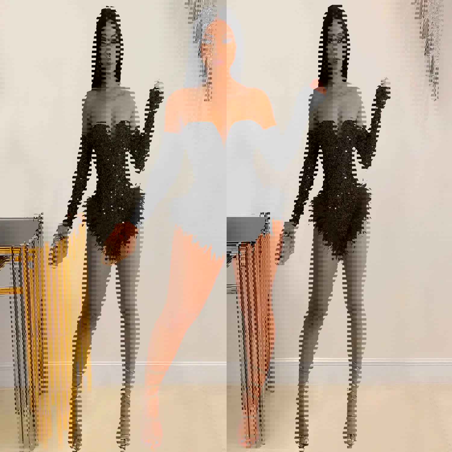Nukty Women's Sequins Bodysuit - High Stretch Polyester Romper for Night Club & Vacation