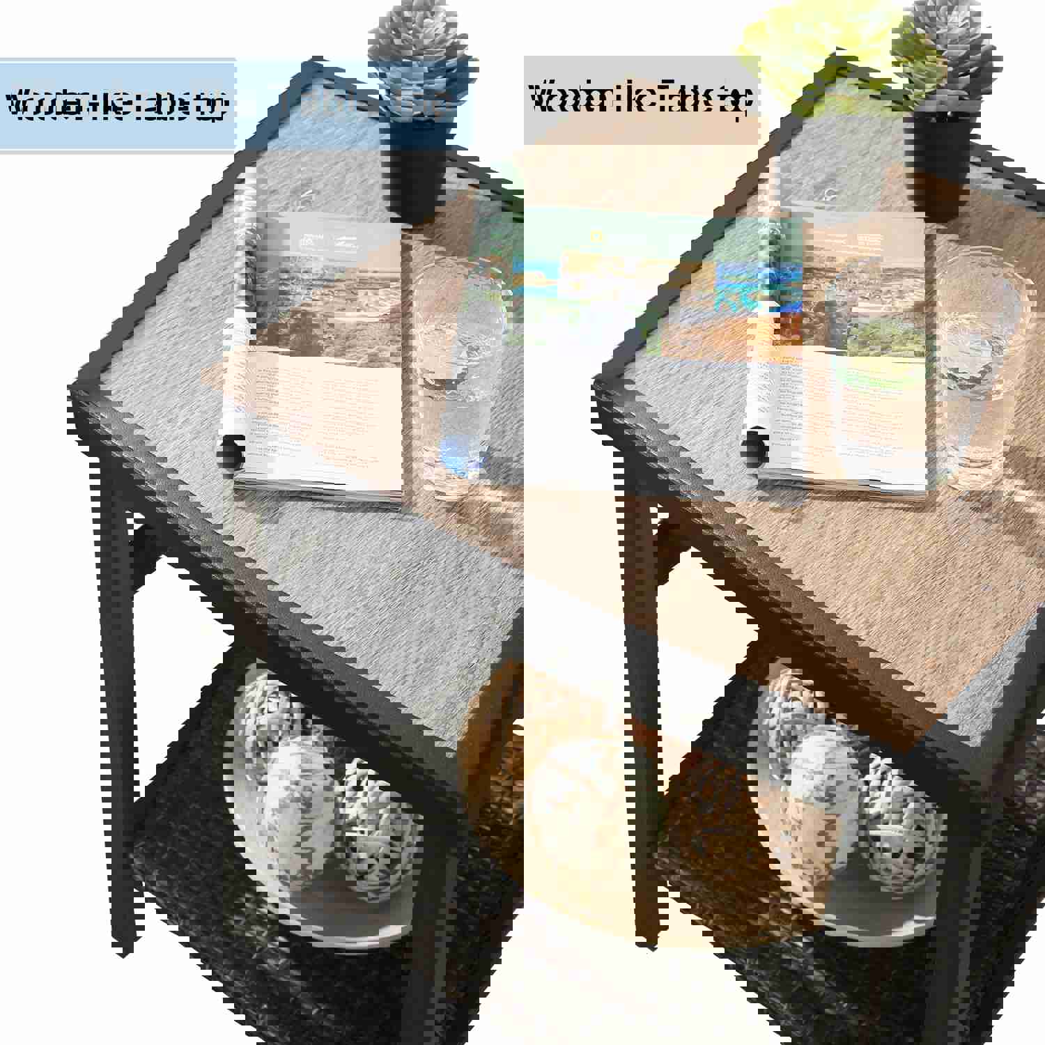 3-Piece Outdoor/Indoor Patio Conversation Set with Wooden-Like Side Table and Swivel Chairs