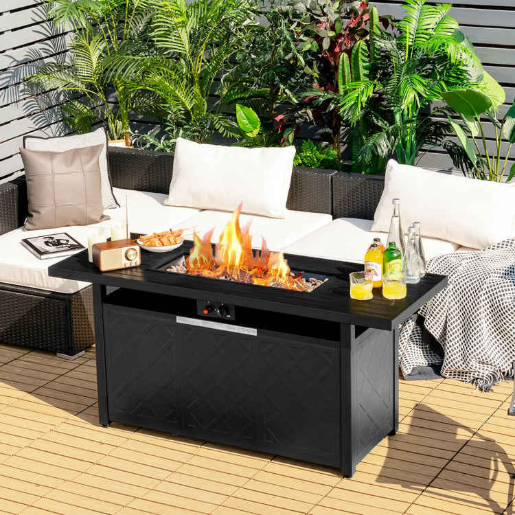 57 Inches Outdoor Propane Fire Pit Table with Auto-Ignition and Lava Rocks Lid