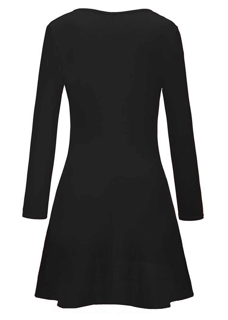 Fashion Round Neck Christmas Pattern Long Sleeve Flared Midi Dress
