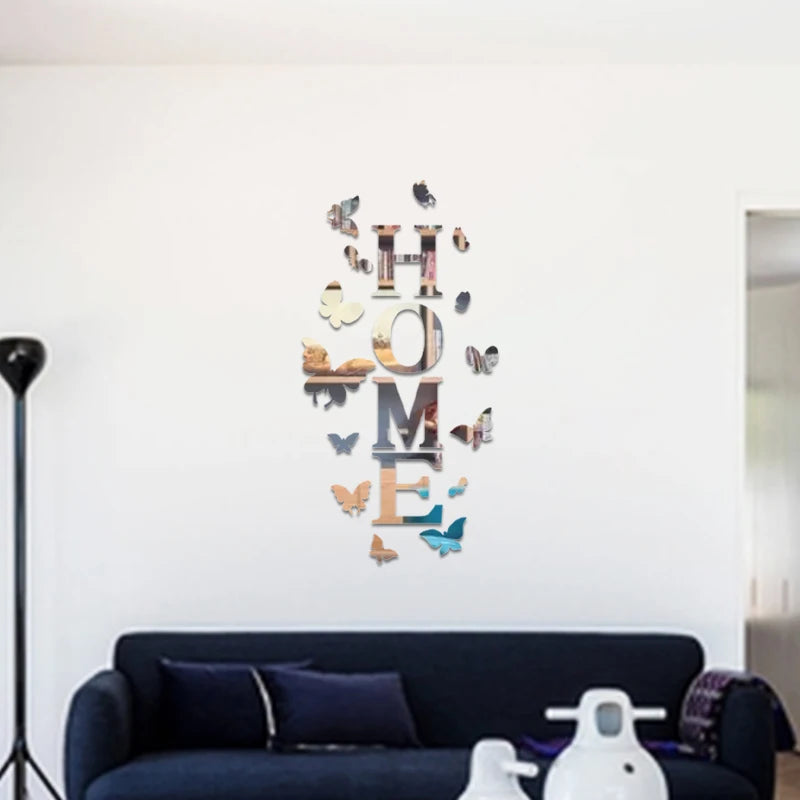 Butterfly English Letters Acrylic Mirror Surface Wall Sticker Alphabet Poster