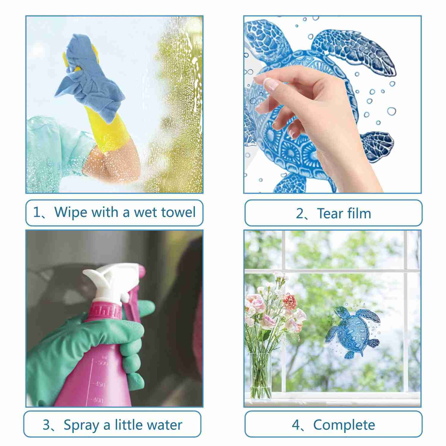 Craspire PVC Wall Sticker Set, Tortoise Pattern, 4 Styles for Window or Stairway Decoration