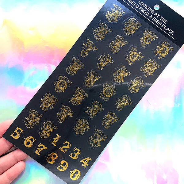 Filigree Alphabet and Number Stickers with Gold Foil for Resin Art and Crafts